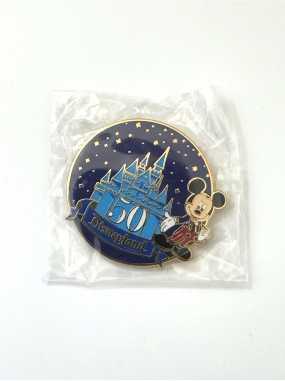 Disneyland 50th Anniversary Castle Pin with Mickey - Blue & Gold